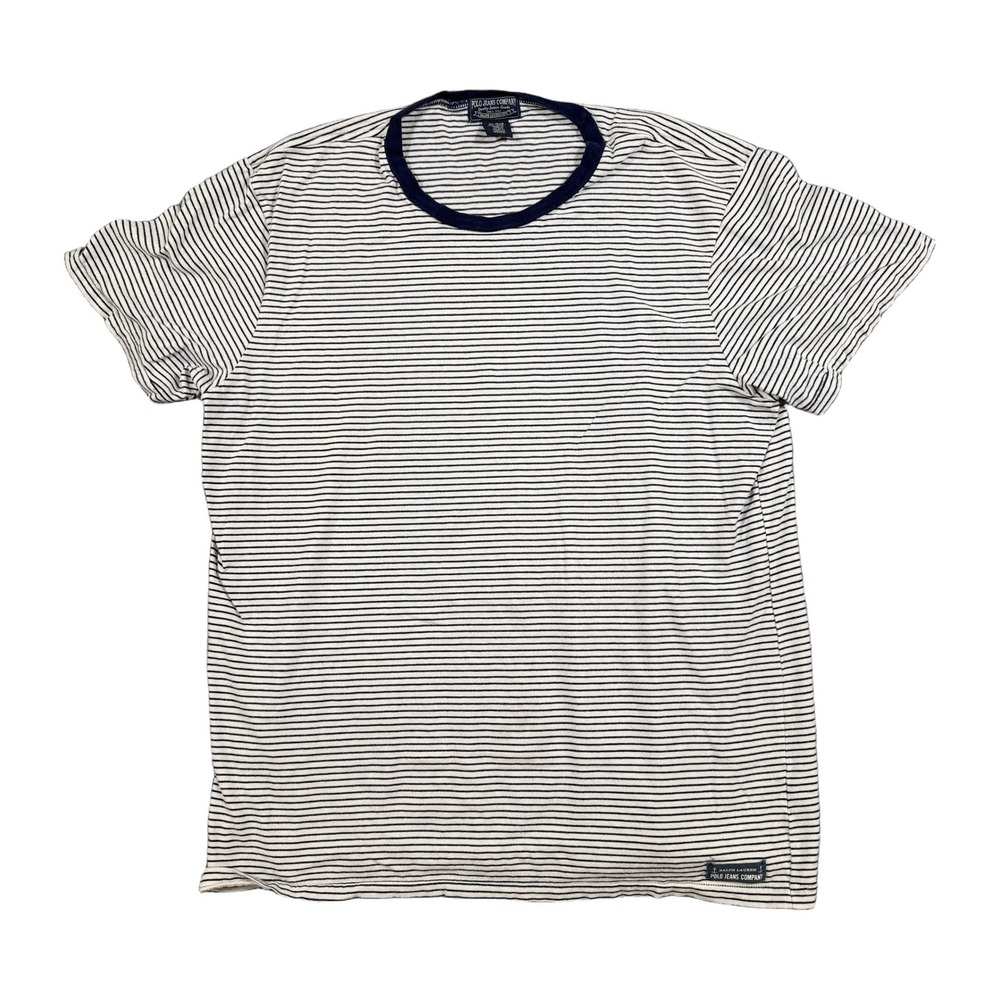 Polo Jeans Co Ralph Lauren Mens XL Striped Ringer T-Shirt Navy White Cotton